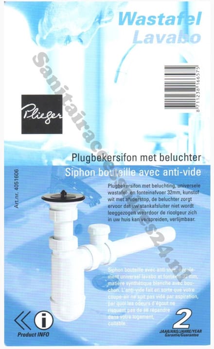 Plugbekersifon 5/4 M/Bel,Wit Sanit (Pl Label) 3100400Sb25