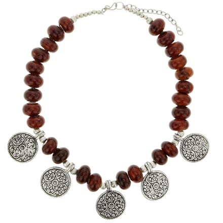 Behave - Ketting Dames - Etnische Stijl - Bruin Met Hangers - 44 cm