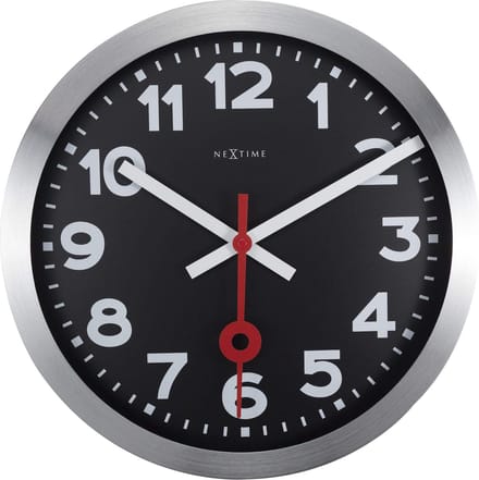 NeXtime Station – Wandklok – 35 cm – Aluminium – Zwart