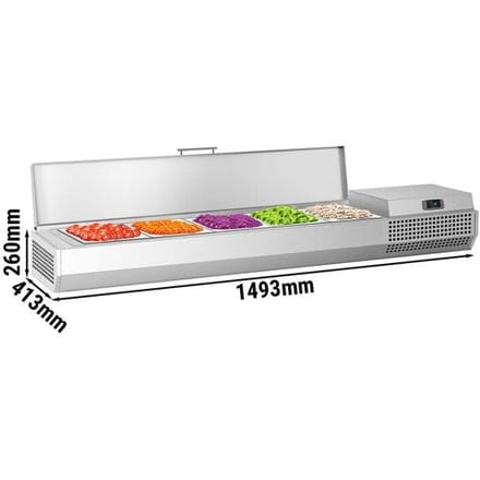GGM Gastro Kühlaufsatzvitrine Premium PLUS - 1493x413mm - 5x GN 1/3 Zilver