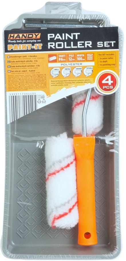 Verfroller Set 100 mm – 2× Polyester Verfrollers + Beugel En Verfbak – Voor Muren, Plafonds En Lijmtoepassingen [11180F]