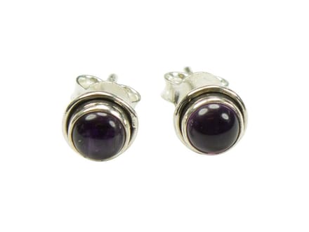 Zilveren knop oorbellen Amethist 925 zilver