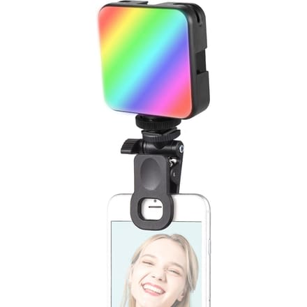 Andoer W64RGB Mini Clip-on RGB-videolamp Invullicht voor mobiele telefoon Tabletcomputer Videoconferentie zwart