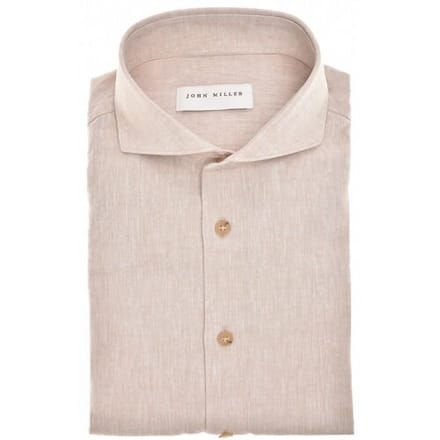 John Miller Overhemd Solid Color Linnen Cutaway Collar Sandy / male