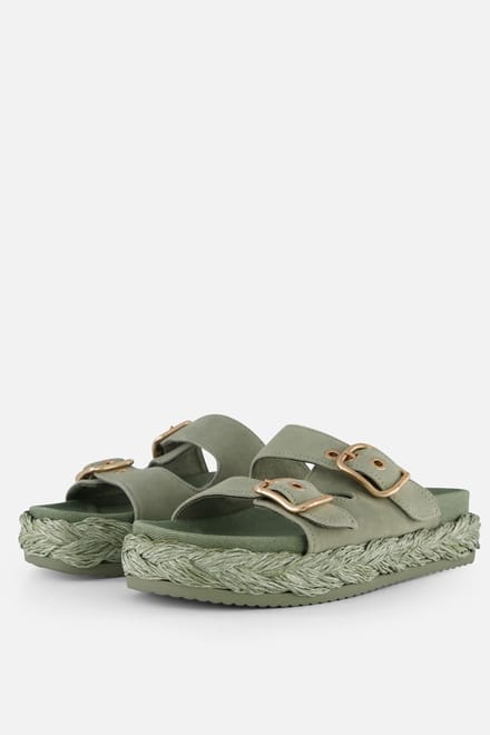 Tamaris Slippers groen Leer - Maat 41