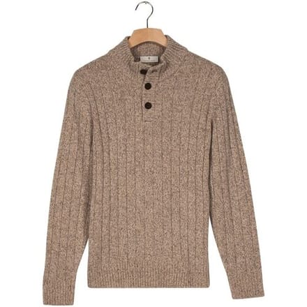 Thomas Maine Trui Button Closure Merino Wool  Vertical Rib Structure Knit Grijs / male