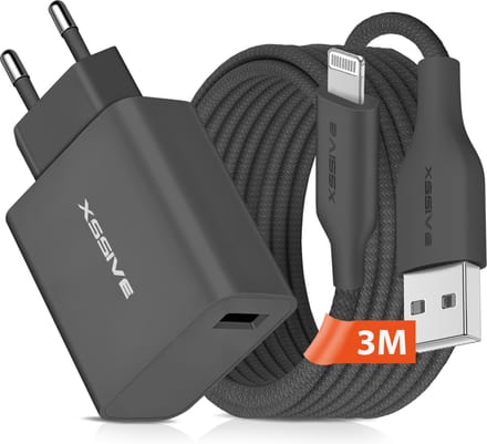Oplaadsetje - 3 Meter - Geschikt voor iPhone 6 7 8 Plus SE - Inclusief Sterke Oplader Kabel
