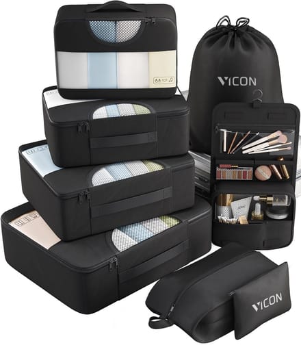 Vicon Packing Cubes 8-delig - Koffer / Backpack Organizer set - Baggage organizer met rits - Compression Cube - Travel Cubes - Reiszakken