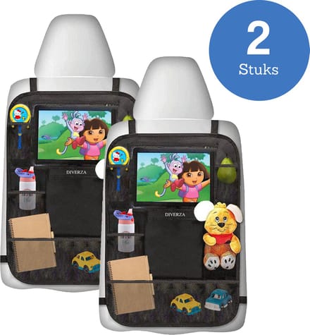 DIVERZA Auto Organizer - 2 stuks - Luxe Autostoel Beschermer - Met Tablet Houder Voor Kinderen