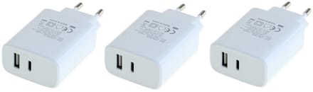 3 stuks OneOne 20W snellader met 2 poorten. Witte oplader met USB C en USB A. PD en Quick Charge lader adapter past op Apple iPhone 12 Pro Max, iPhone 13, iPhone 13 Mini, iPhone 13 Pro, iPhone 13 Pro Max, iPhone 14, Pro, 14 Pro Max