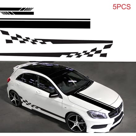 5 Stuks Auto Zijdeur Body Kap Achteruitkijkspiegel Decal Strepen Sticker Racing Decals zwart