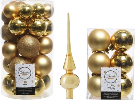 Decoris Kerstversiering - kerstballen - goud - 4-5-6 cm - 43x stuks - met glazen piek -26 cm