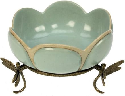 Schaal op voet Libelle, licht turquoise 21x20x12,5cm
