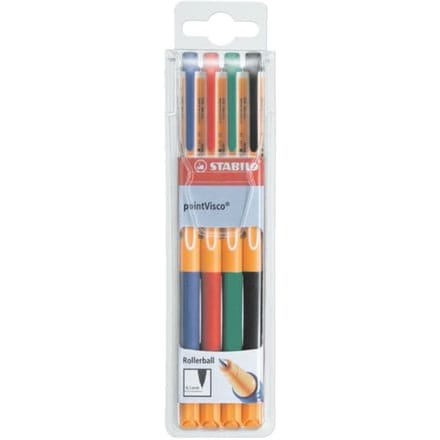 STABILO pointVisco - Rollerball - Gel Inkt - Medium 0,5 mm - Etui Met 4 Kleuren