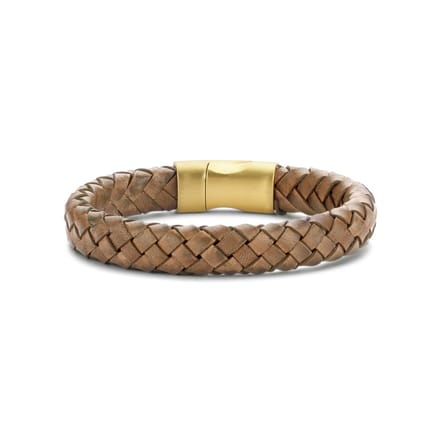 Frank 1967 bracelet brown braided leather 23cm ipg