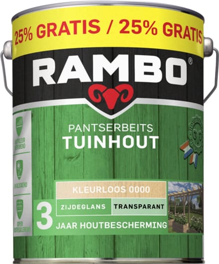 Rambo Pantserbeits Tuinhout - Zijdeglans - Transparant - Kleurloos - 4L + 25% gratis