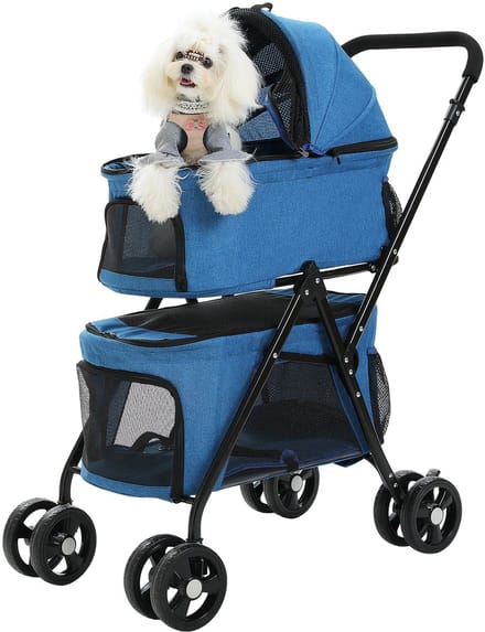 Jently hondenbuggy - wandelwagen hond/kat - inklapbaar - afneembare drager - blauw