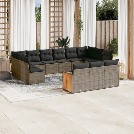 vidaXL - 13-delige - Loungeset - met - kussens - poly - rattan - grijs