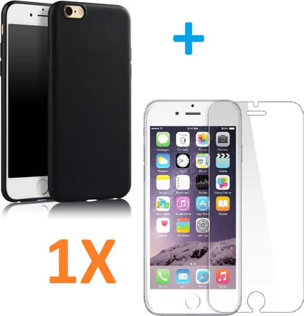 Soft TPU Zwart hoesje Silicone Case + 2 stuks Glas Screenprotector -  Geschikt voor: iPhone 7 Plus / 8 Plus