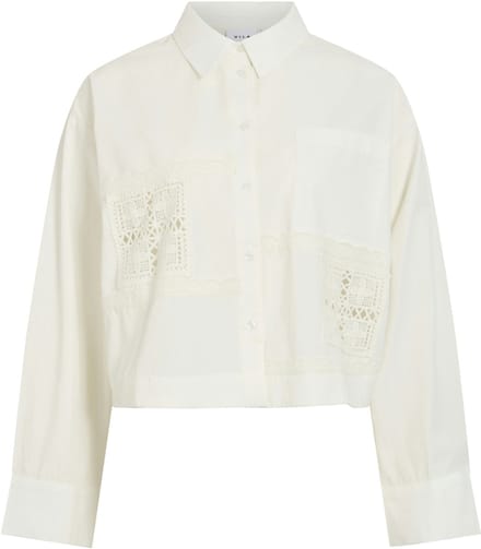 Vila Blouse Vianje Short Lace Shirt 14120542 Cloud Dancer Dames Maat - W38