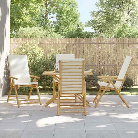 vidaXL - Tuinstoelen - 4 - st - inklapbaar - met - kussens - bamboe - crèmewit