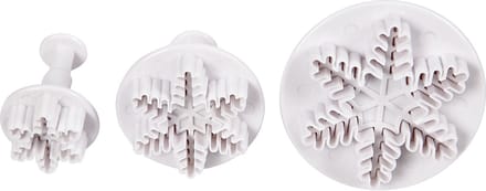 Uitsteekvormen met stempel, sneeuwvlok, d 3,2+4,8+6,5 cm, wit, 3 stuk