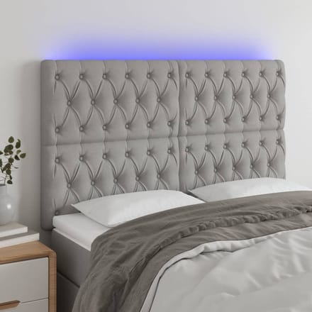 vidaXL - Hoofdbord - LED - 144x7x118/128 - cm - stof - lichtgrijs