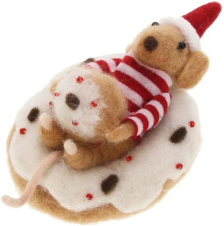 Kerstmuis op donut 16x8x8cm