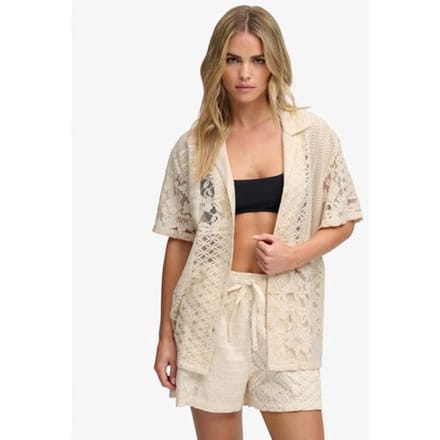 Superdry Lace Patchwork Beach Resort Shirt Relaxed Pasvorm White Grootte: 34