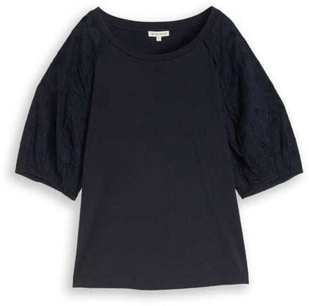 Tom Tailor - T-shirt met opengewerkte borduursels - Maat M - sky captain blue