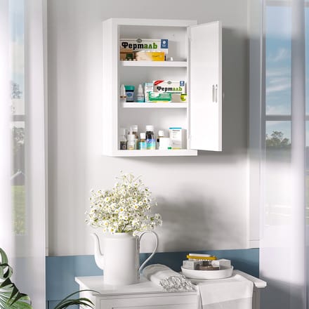 MODFU Medicijnkast - Afsluitbaar - Wandmontage - Staal - Wit - 30 X 14 X 46 Cm