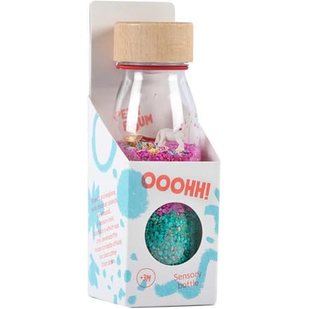 Petit Boum - Babyspeelgoed sensorische fles met geluid - Turkoois