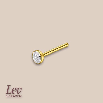 Lev Sieraden - Titanium Stud Piercing - 1x7mm - Goud met steen - 2mm Swaroski steen - Neus knopje - Rond