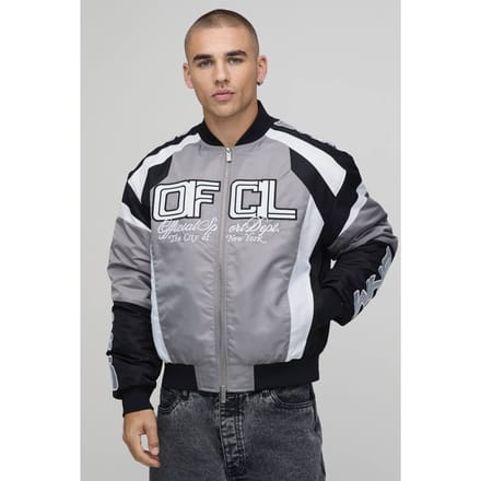 Nylon Moto Bomber Jacket | Grey | Size Small