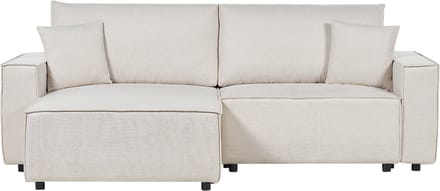 KARILA - Hoekbank met slaapfunctie - Lichtbeige - Rechts - Polyester