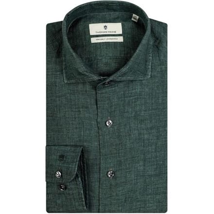 Thomas Maine Overhemd Roma Modern Kent Linnen Faux-Uni Dark Olive / male