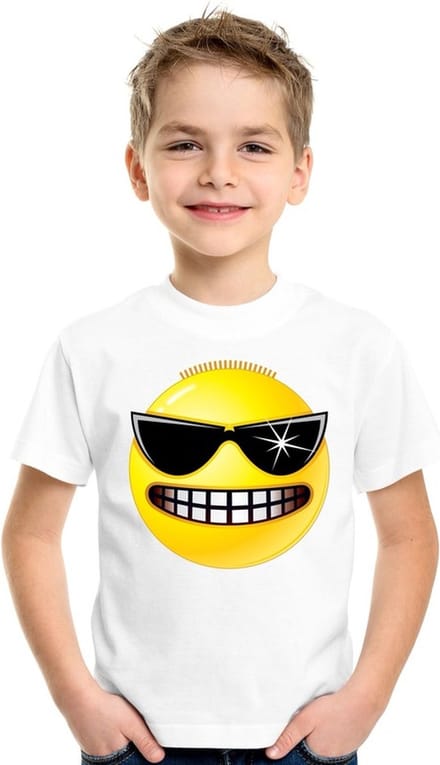 emoticon/ emoticon t-shirt stoer wit kinderen 146/152