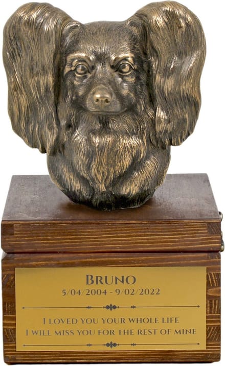Urn hond voor hondenas met beeldje van Papillon en Continental Toy Spaniel