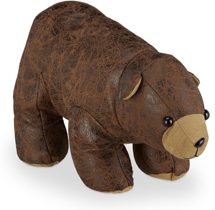 Zachte en zware deurstopper beer - stof - voor kind - deurbuffer - 17x16x32 cm - bruin
