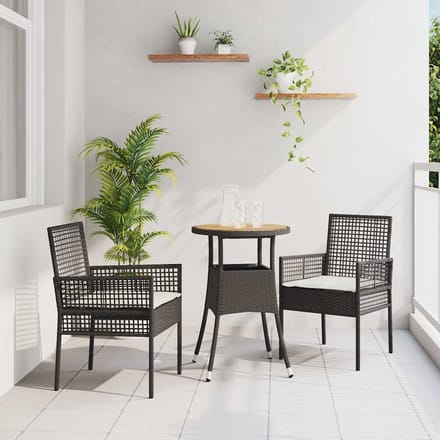 vidaXL - Tuin - Eettafel - Set - 3 - st - Zwart - poly - rattan