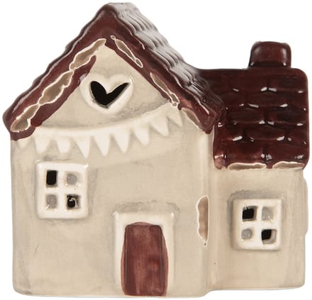 Clayre & Eef Decoratie Huis met LED LED 8x6x8 cm Beige Keramiek