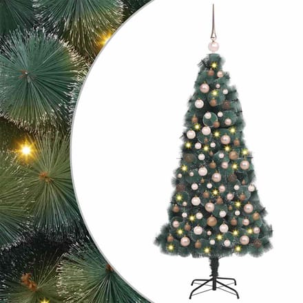 vidaXL - Kunstmatige - Verlichte - Kerstboom - met - Bal - Set - Groen - 150 - cm - PET