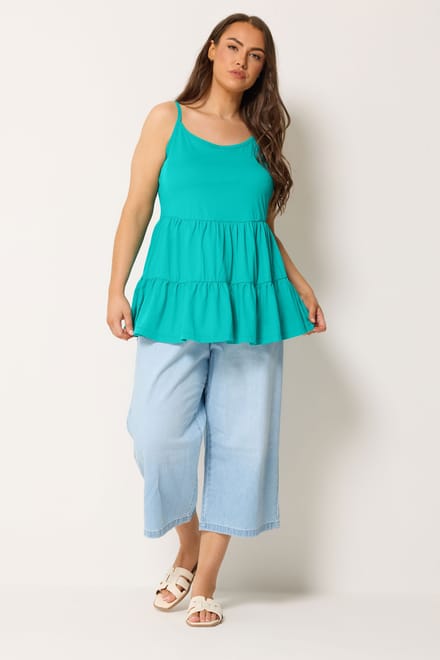 Yours Turquoise Blauw Gestreept Topje Met Bandjes Size 50-52
