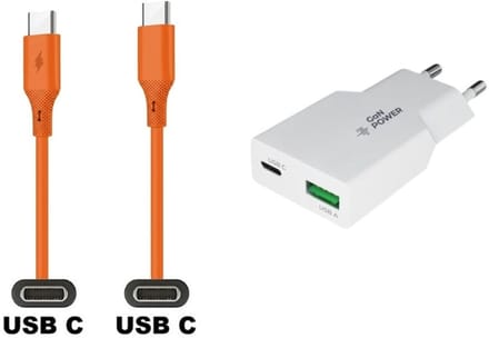 30W super snellader met 2 poorten + 1,0m USB C naar C kabel. Universele PD PPS lader. Compacte GaN oplader adapter past op JBL LIVE 300TWS, Pulse 4, Quantum 400, Quantum 600, Quantum 800, Quantum ONE, Reflect Mini NC