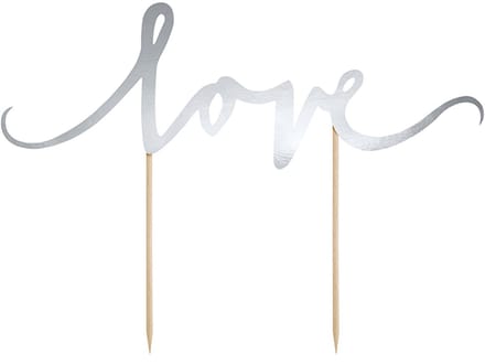 PARTYDECO - Taartdecoratie prikker "Love" glanzend zilver