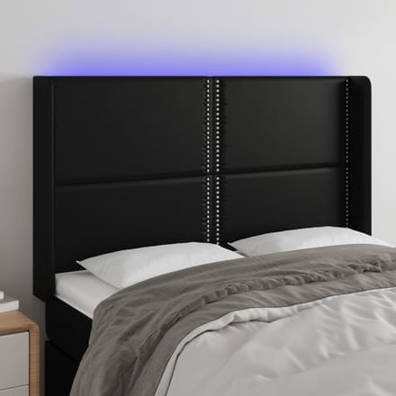 vidaXL - Hoofdbord - LED - 147x16x118/128 - cm - kunstleer - zwart