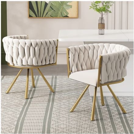 Eetkamerstoel - MUVOE - Fluweel - 360° Draaibaar - Beige en goud - Set van 2 beige