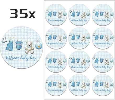 DW4Trading Geboorte Sticker Welcome Baby Boy - Envelop - Sluitsticker -  Babyshower - 35 Stuks – Ø 3,5 cm