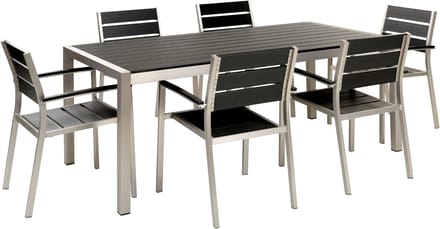 VERNIO - Tuinset voor 6 - Zwart/Zilver - Kunsthout
