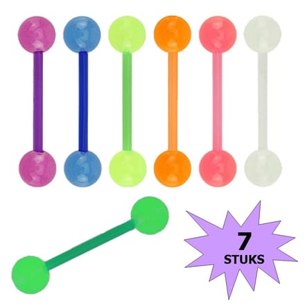 Fako Bijoux® - Tongpiercing - "Glow in the Dark" - 7 Stuks